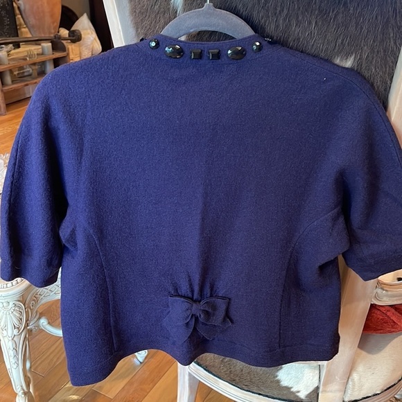 Marc Jacobs navy cropped open front sweater w/ black jewel detail. Bow on back - Picture 6 of 6